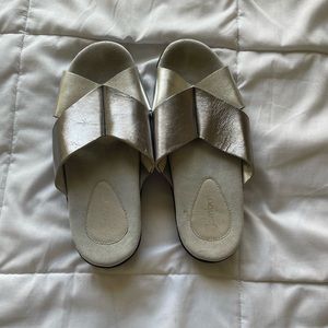 Silver metallic slip on sandals